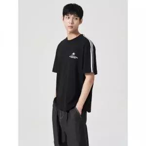 에잇세컨즈 스트라이프 배색 반소매 티 블랙 424742FY45 418674