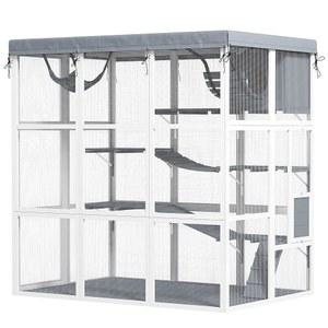 PawHut Catio 야외 고양이 사육장, 해먹, 콘도, 점프 플랫폼, 사다리, 경사로, 방수포, 2-4마리의 대형 고양이를 위한 케이지 걷기, 71인치 사육장