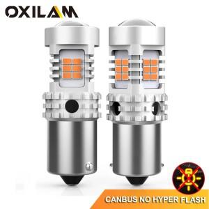 OXILAM 2pcs P21W BA15S LED CANBUS 회전 신호 램프 1156 T20 7440 전구 하이퍼 플래시 자동차 조명 없음 2