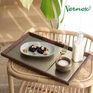 [베르녹스] 월넛원목 사각 스테인레스 메탈 트레이 쟁반 L