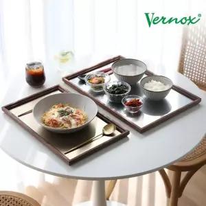 [베르녹스] 월넛원목 사각 스테인레스 메탈 트레이 쟁반 S