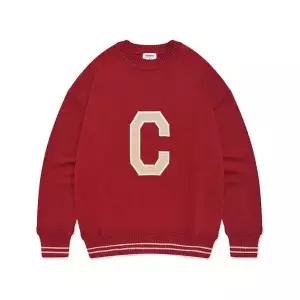 커버낫 TAG가 99,000 C 로고 크루넥 니트 레드