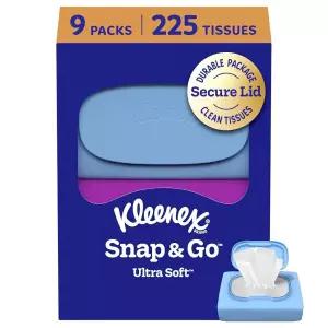 Kleenex Snap  Go 울트라 소프트 페이셜 티슈, 휴대용 팩 9개, 팩당 티슈 25개, 3겹, 포장은 다를 수 있음