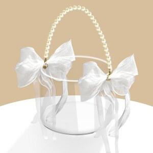 파데코르 플라워 걸 바구니 투명 결혼식 꽃잎 바구니, 진주 손잡이 아크릴 꽃꽂이, 수제 활 장식 포함