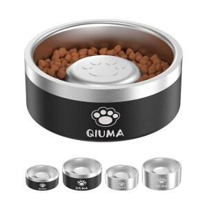 퀴마 슬로우 피더 개 볼 애완동물 듀티 있는 피더 304견 용량 레이어 슬로우 소형 및 퍼즐 볼 이중 스틸 볼(블랙) 2컵 방지 스테인리스 헤비 미끄럼 등급 중형견용 베이스가