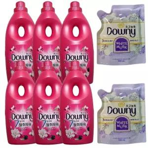 다우니 탈취파워 목련과 베리 초고농축 섬유유연제 본품 1L 6개 +다우니 화이트 머스크 200mL 2개