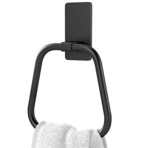 JUYSON 수건 링, 욕실용 핸드 타월 홀더, 접착식 랙, 벽걸이 걸이, 주방, 설치가 쉬운 드릴 없음(매트 블랙)