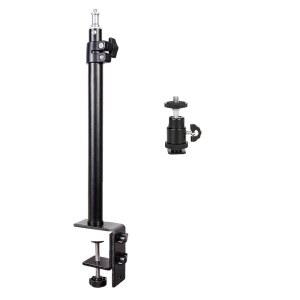 C 클램프가 장착된 카메라 데스크 마운트, 18-29인치 조절식 데스크톱 라이트 스탠드, 1/4인치 볼 헤드 콜드 슈 어댑터, 웹캠용 견고한 금속 클램프, DSLR 카메라, 링 라이트, 마이크, 최대 하중 2kg