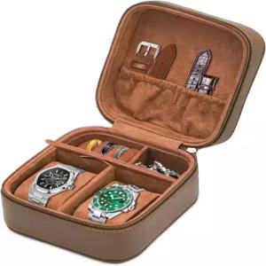 YUHUJOB 남성용 시계 여행용 케이스 2개의 시계를 위한 휴대용 상자 보관 정리함 PU 가죽 및 스웨이드 안감