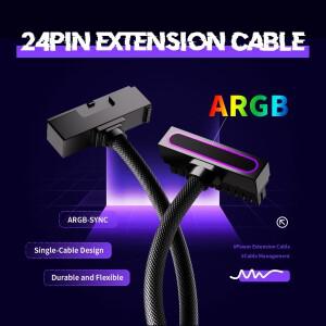 AIJS ATX 24PIN 연장 케이블 5V 3핀이  ARGB PC 18AWG 90도 직각 디자인 M용 남성-여성 커넥터