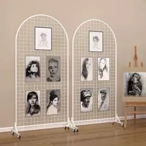 네트망 20후크+바퀴 스탠드 작품 높이100x60 반원 파티션 전시대 가벽 매쉬망 철제