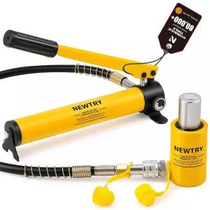 NEWTRY 10톤 유압 램 잭 실린더 및 CP-180 핸드 펌프 숏 타입 2 스트로크 포르타 파워 램(10톤 잭+ 수동