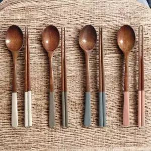 파스텔4색 4인용 옻칠 나무수저세트