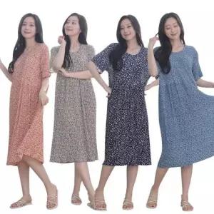 여성 꽃주름 파자마 원피스 ops 플리츠 쿨링 플라워 반팔 골지 촌캉스 아이스 여름잠옷 홈웨어