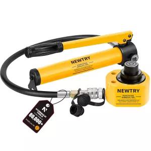 NEWTRY 10T 로우 프로파일 유압 잭 포르타 전원 키트 + CP-180 수동 핸드 펌프 멀티 섹션 1인치 스트로크