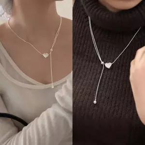 [디작소]여성 s925 실버 자개 하트 롱 니트 목걸이 (42597607)