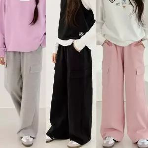 [보리보리/모데쯔]주니어 봄 특양면 카고 건빵 와이드 바지 10대 초등학생