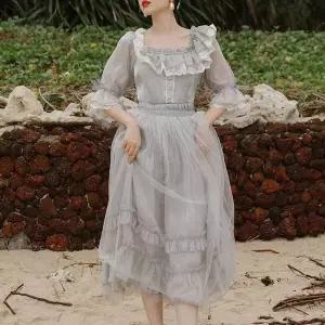 [에이치플러스몰]TBZ 실버그레이 2단프릴 레이스 롱원피스 경성의상 교복 개화기의상