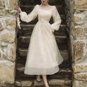 [에이치플러스몰]TBZ 크림 페어리 스퀘어넥 플라워 원피스 경성의상 교복