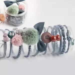 [반려] 여자 헤어 타이 머리 끈 고무 줄 밴드 10P 블루 똥머리 긴머리묶기 대용량