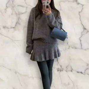 여성용 브이넥 니트 스커트 세트 가을 겨울용