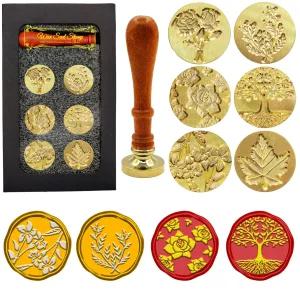 결혼식 크리스마스 인사 초대장 기프트 카드용 XQIGI 왁스 씰 스탬프 6개 식물 키트 빈티지 플로럴 씰링