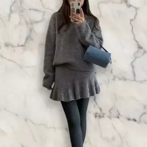 CCD2935여성용 브이넥 니트 스커트 세트 가을 겨울용