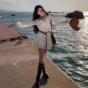 CCO59FD여성 브이넥 퍼프소매 프릴 미니 드레스 캉캉 스타일