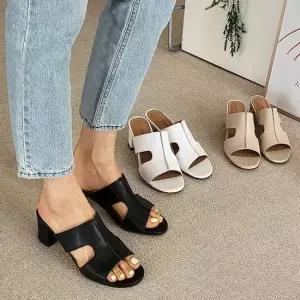 인기상품 소가죽 컷아웃라인 블록힐 데일리착화 컴포트 뮬샌들6SS [WFM043Z_260307]