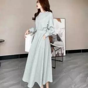 [의류] 탄탄한 허리 밴딩 라운드넥 편안한 원피스