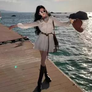 |CCO59FD|여성 브이넥 퍼프소매 프릴 미니 드레스 캉캉 스타일