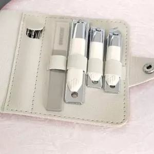 그레이 베이지 가죽 파우치 손톱깎이 세트 9피스 개인 위생 도구 가성비 좋은 선택