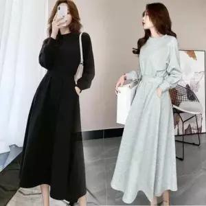 [의류] 봄 가을 캐주얼 예쁜 허리 밴딩 롱 원피스