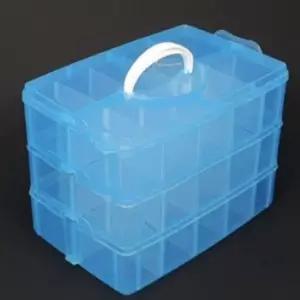 [생활] 블루 손잡이 3단 칸칸이 소품 박스 정리함 부품 비즈