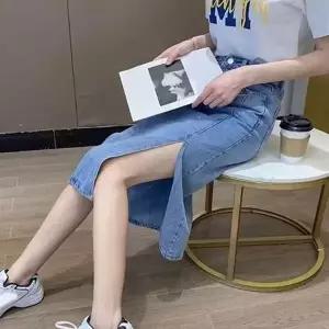 CCK19E0여성 사계절 데님 앞트임 스커트