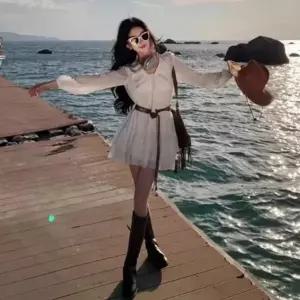 CCO59FD여성 브이넥 퍼프소매 프릴 미니 드레스 캉캉 스타일