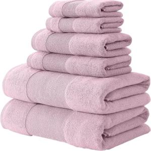 모던 스레드 에어 클라우드 6피스 타월 세트 - 100 제로 트위스트 코튼 500 GSM 퀵 드라이 플러시 핑크