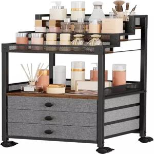 퍼펀 디스플레이 라이저 스탠드 향수 쾰른 오거나이저 패브릭 서랍이 있는 롤링 메이크업 보관 카트 스킨