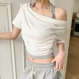 [하프클럽/옷자락]여자 데일리 레이어드 셔링 오프숄더 반팔티