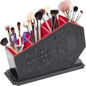 고딕 관 장식 메이크업 브러시 홀더 여성을 위한 멋진 마녀 선물 해골 화장품 진열장 펜 베니티 책상