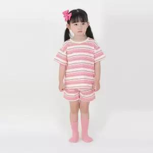 (더오투투)캔디 스트라이프 상하 세트(핑크) 여름 유아 내의 실내복 잠옷 원마이웨어 내복