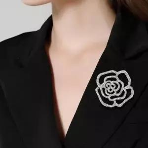 큐빅 장미 브로치 옷핀 여성실버