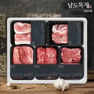 [산지직송] 전라도 1등급 한우(등심+채끝+안심) + 한돈(삼겹+목살) 선물세트 1.4kg