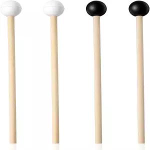 음바이요 스틸 텅 드럼 망치 4개 실로폰 글로켄슈필 악기용 5.9인치 고무 흰색 자작나무 손잡이 실리콘