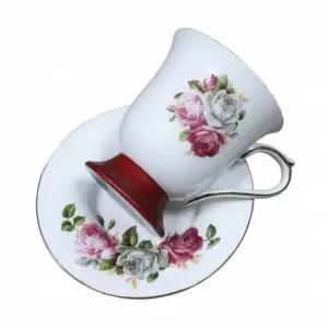 TBZ 클래식 로즈패턴 도자기 우드 커피잔 1개