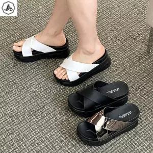 [애슬릿] 통굽 슬리퍼 굽높은 크로스 사무실 5.5cm