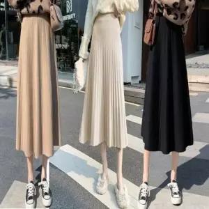 [의류] 여성 니트 주름 플리츠 롱 스커트 밴딩 편한 치마