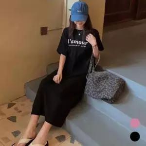 [의류] 짧은 소매 밑단 트임 포인트 반팔 롱 원피스