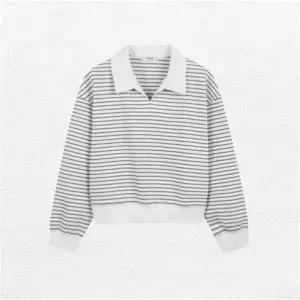 [폴햄]여성 더블니트 슬릿 카라 스트라이프 맨투맨 티셔츠 PHG2TR2030