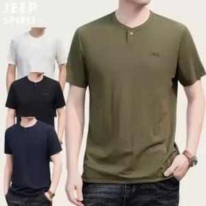 JEEP SPIRIT 남성 여름 아이스감 린넨 반팔 빅사이즈 스포츠 라운드넥